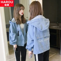 thin denim jacket girls spring and autumn clothing new junior high school students korean style loose easy matching clothes