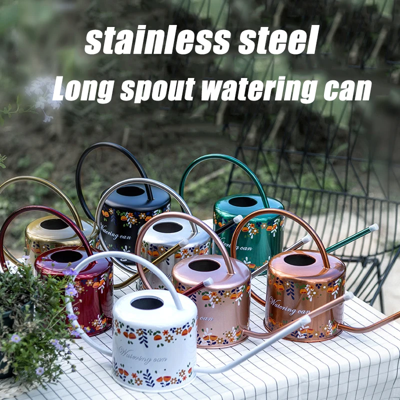 

Long Spout Watering Can Stainless Steel Printing Flower Plants Sprinkling Tools Gardening Watering Pots Flower Gardening Tools