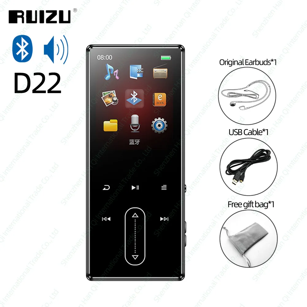 Black Ruidu D22 MP3-плеер Bluetooth 8 ГБ портативный аудио музыкальный плеер Walkman со встроенным динамиком fm-радио запись электронной книги шагомер - Цвет: Black