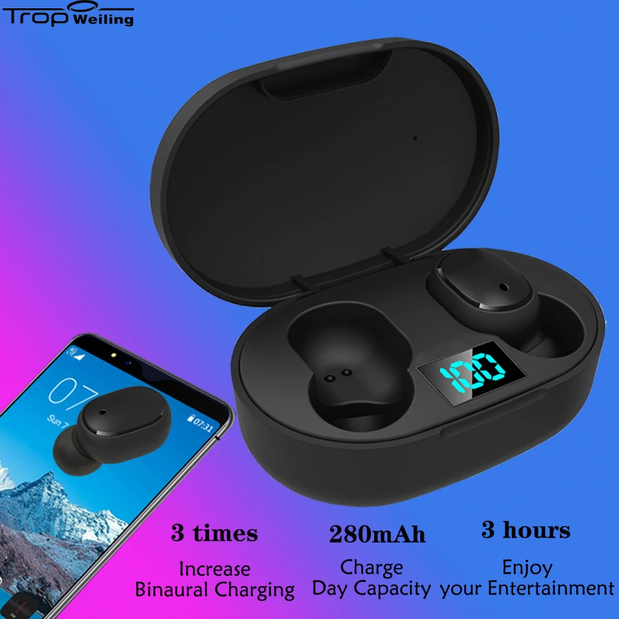 Tws Led дисплей наушники беспроводные Bluetooth мини Спорт Бег гарнитура с микрофоном