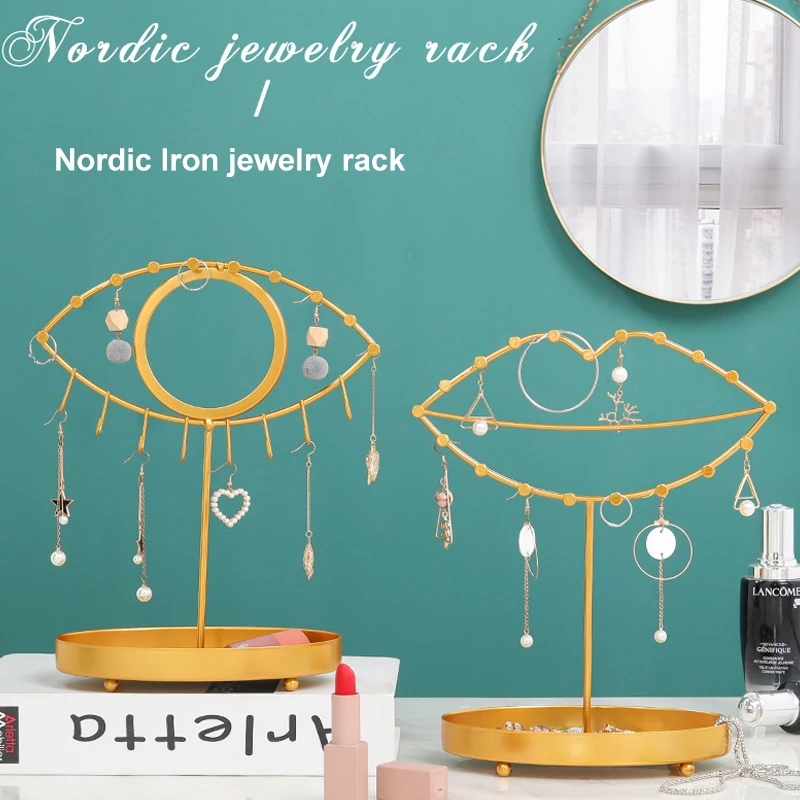 

Wrought Iron Jewelry Bracket Holder Rack Desktop Earrings Necklaces Jewelry Storage Organizer Ear Studs Display For Home Bedroom