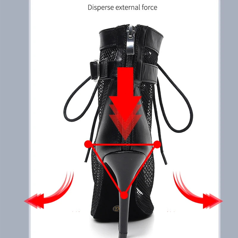 Женские сетчатые ботинки для бальных танцев черные телесные с мягкой подошвой