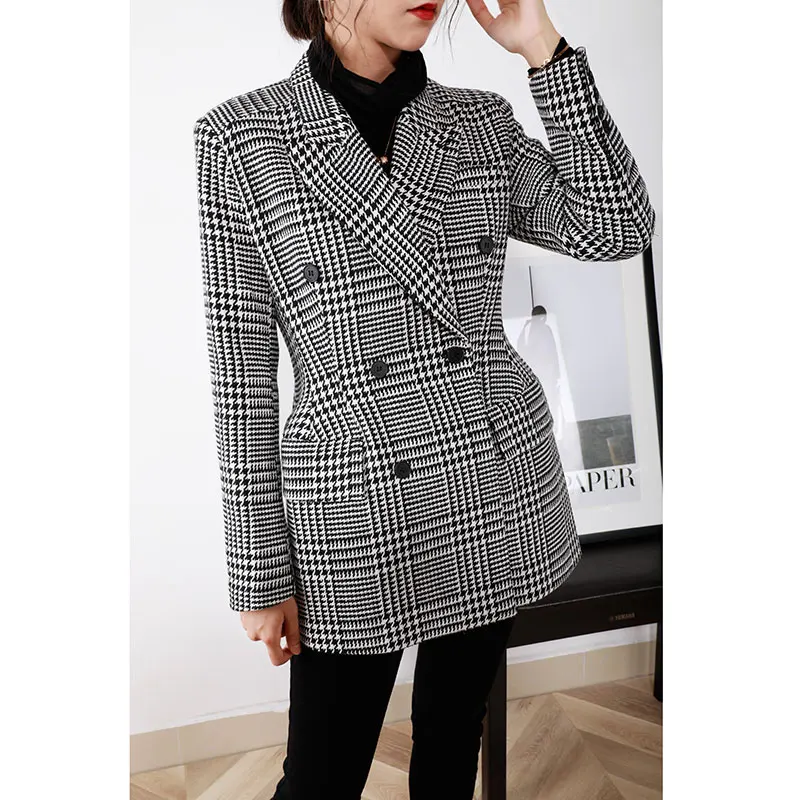 Женский шерстяной пиджак ручной работы винтажный двубортный из твида | Женская