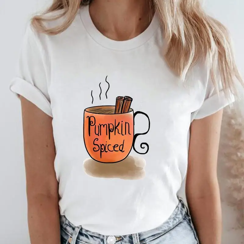 

Women 90s Coffee Ladies New Trend Autumn O-neck Fall Halloween Thanksgiving Cartoon Tops Tees Graphic T-Shirt Tshirt Clothes