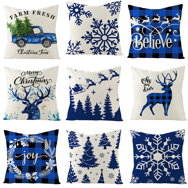 

Sofa Blue White Pillowcases Comfortable Printed Pillowcases Christmas Style Printed Pillowcases 2021 New Household Items