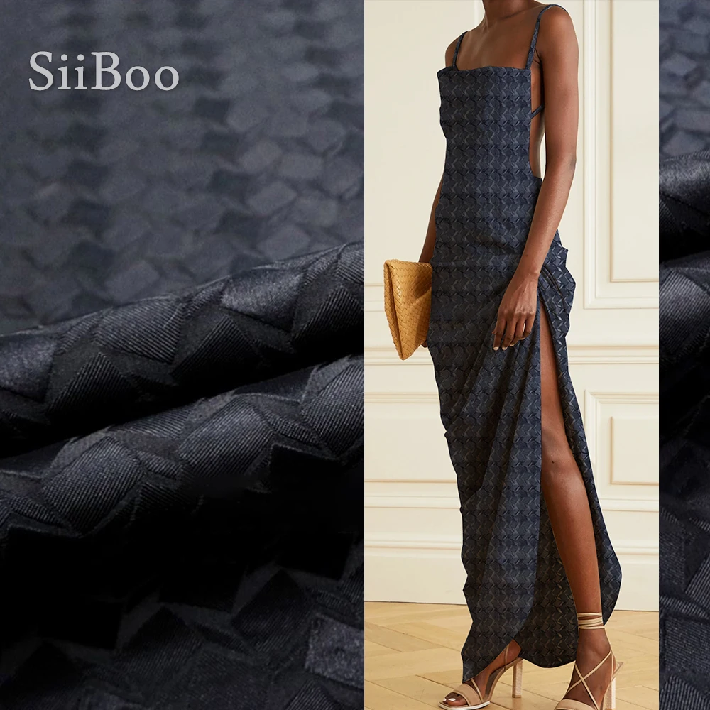 

Siiboo solid color textured embossed jacquard brocade fabric for women dress pants Tissu jacquard foncé sp6341