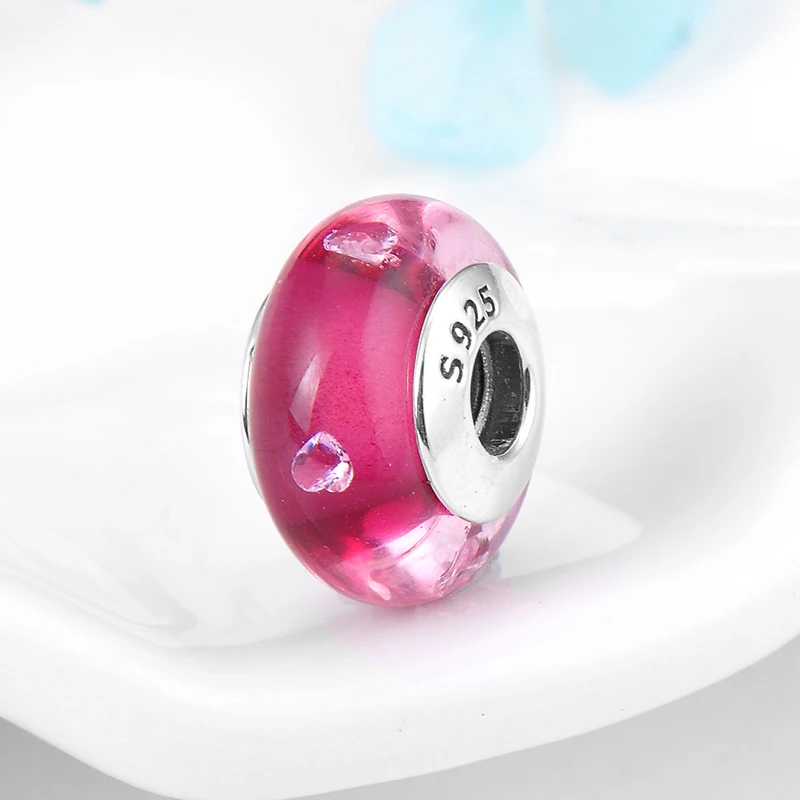 Бусины из муранского стекла с розовым сердцем серебра 925 пробы|Ювелирные шармы| |
