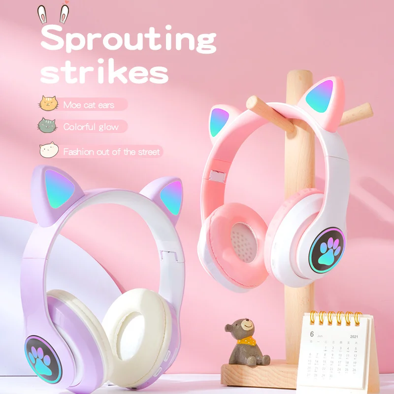 

Bluetooth-наушники со светодиодный Ной подсветкой и кошачьими ушками, с микрофоном