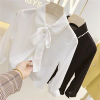 girls fashion chiffon blouse shirt long sleeve autumn spring tops children outfits solid shirt for kids girl casual clothing3 7y