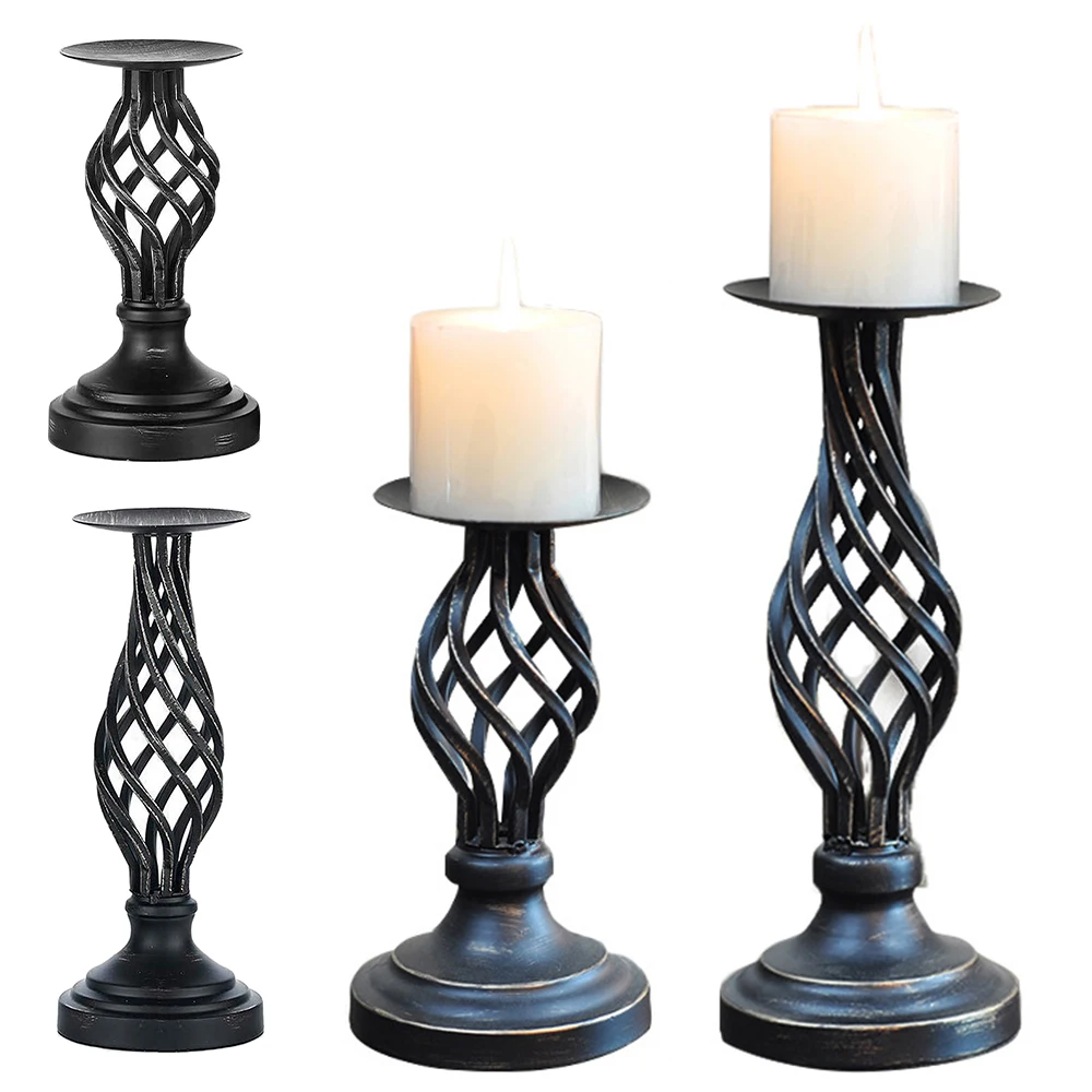 

Vintage Metal Candle Holder Tealight Retro Iron Wrought Candlestick Holder Hollow Pillar Candle Stand Wedding Home Decoration