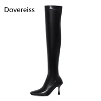 dovereiss fashion womens shoes winter pointed toe new sexy square toe brown stilettos heels over the knee boots 33 42