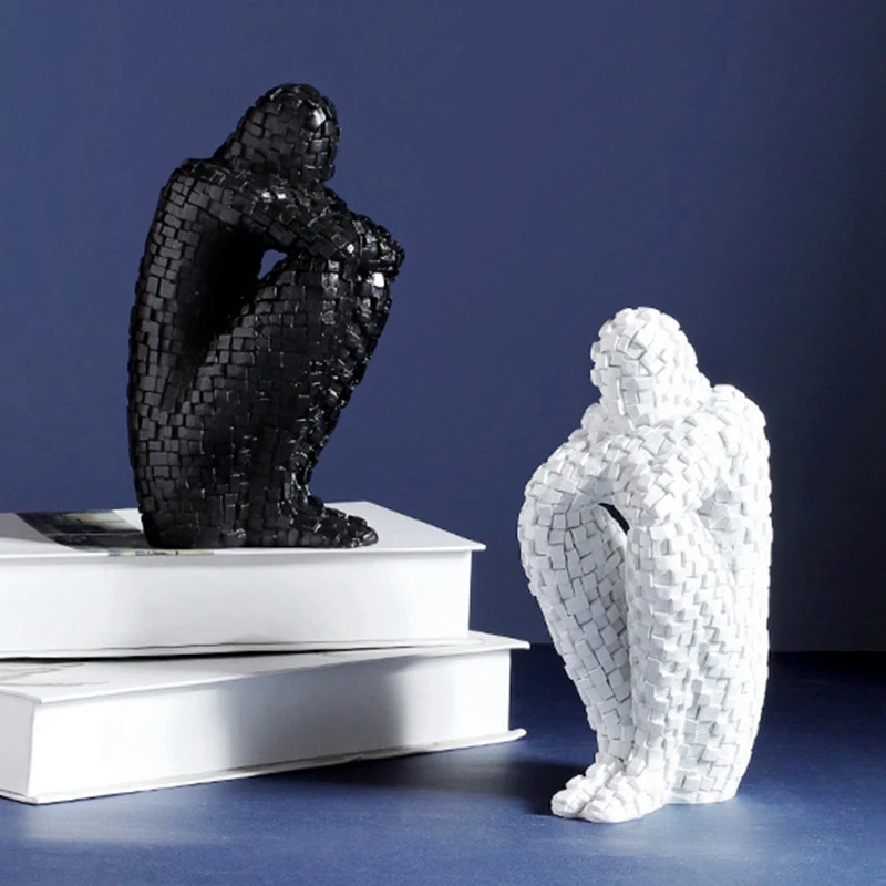 

2x Mosaic Character Resin Sculpture Lonely Person Creative Decoration Personality Wine Cabinet Decoration Black & Red