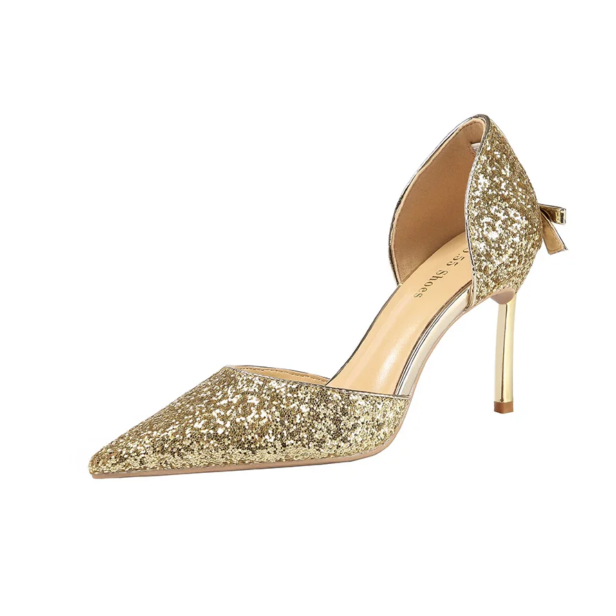 2019 г. Женские босоножки на тонком высоком каблуке 8 см пикантные блестящие яркие