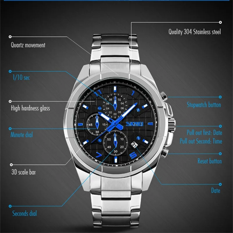 Топ бренд SKMEI Мужские кварцевые часы простой дизайн из нержавеющей стали мужские