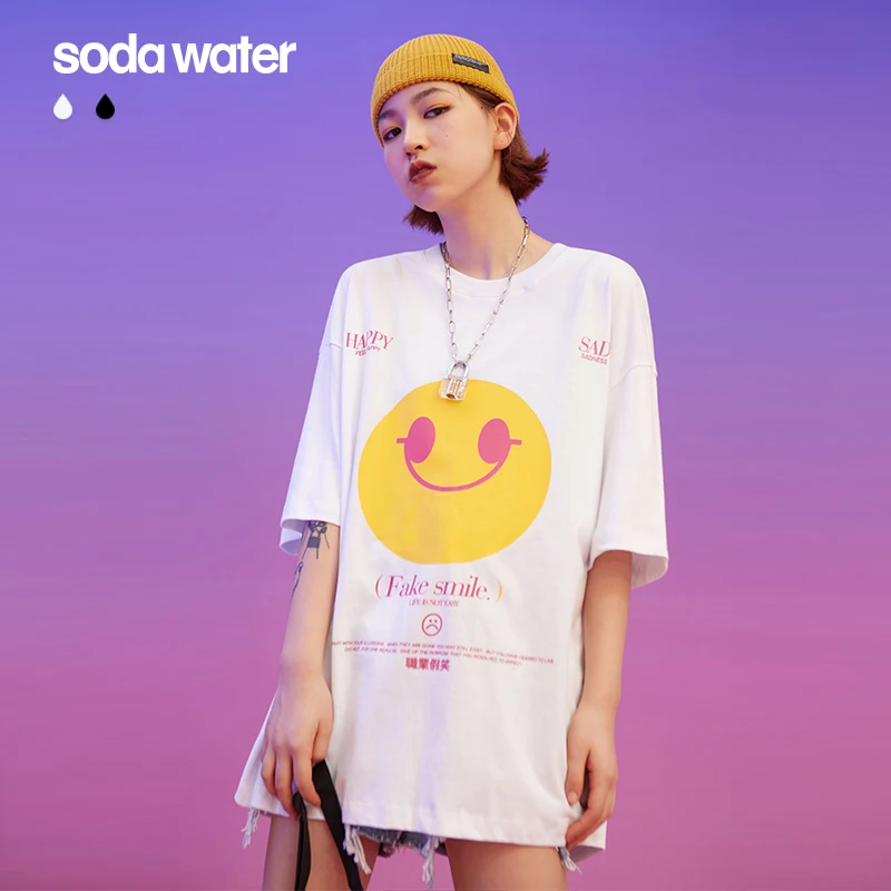 Женская футболка с короткими рукавами SODAWATER хлопковая свободная в стиле хип-хоп