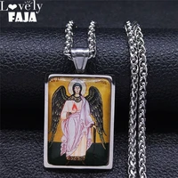 christian archangel stainless%c2%a0steel glass statement necklace women geometry silver color necklace jewelry collares mujer nxs03