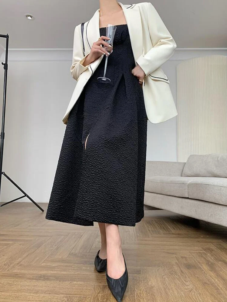 

Sister Fara New Summer 2021 Elegant Spaghetti Strap Dress for Women Sleeveless Pocket Dresses Office Lady Split Camisole Dress