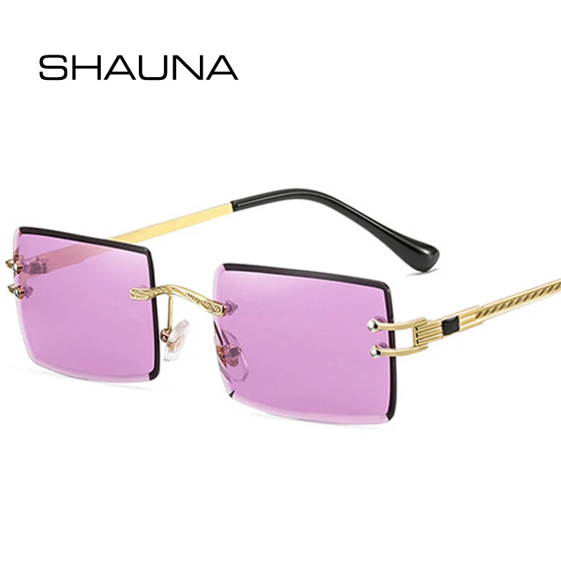 

Мужские и женские очки без оправы SHAUNA, маленькие прямоугольные солнцезащитные очки в стиле ретро с прозрачными градиентными линзами, UV400