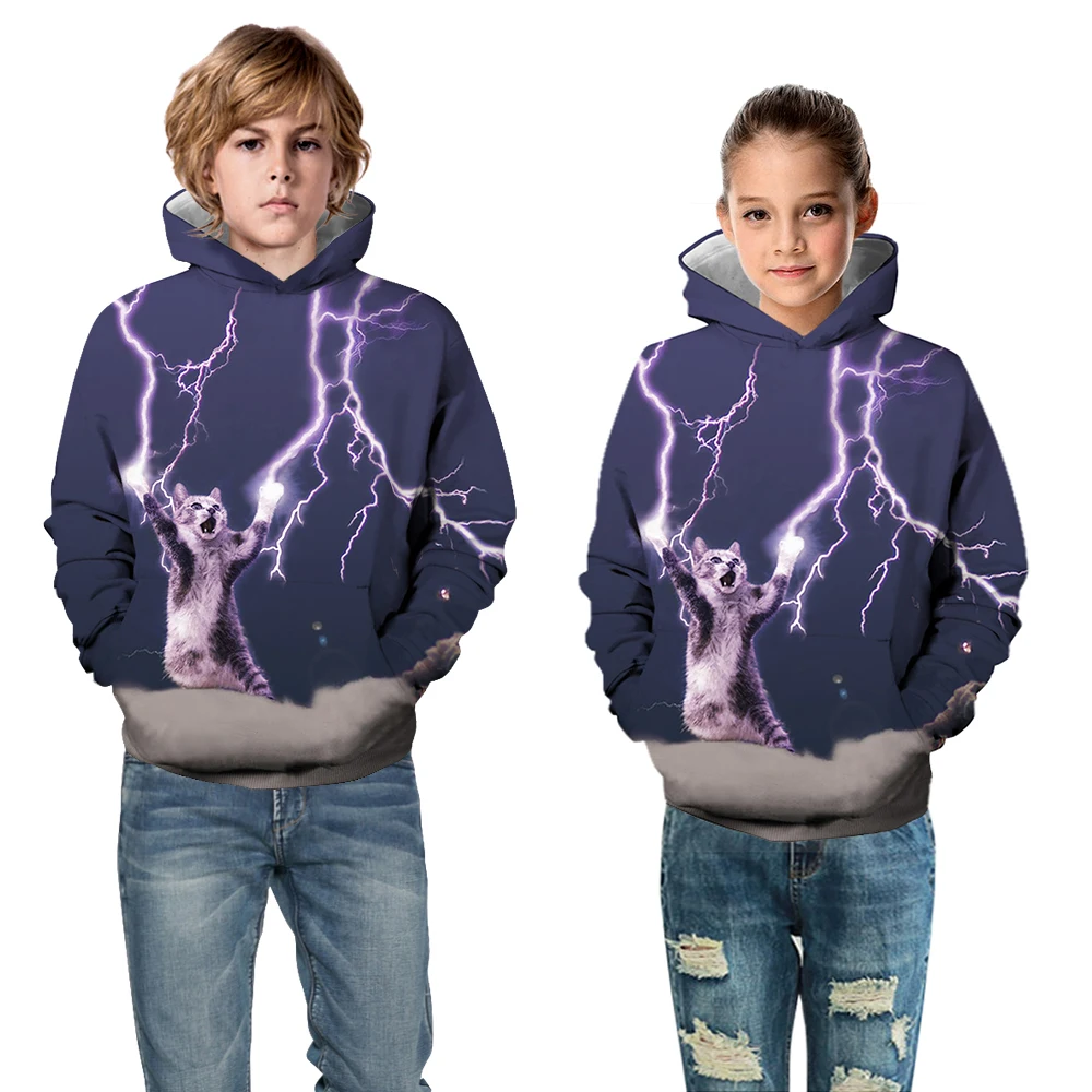 Толстовка с капюшоном для мальчиков и девочек объемным рисунком молнии грома