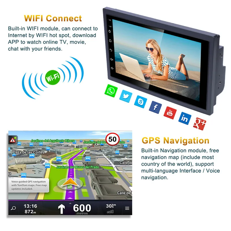 Автомагнитола 2 Din + 32 ГБ Android 8 1 7-дюймовый сенсорный ЖК-экран HD навигация Google Maps Wi-Fi