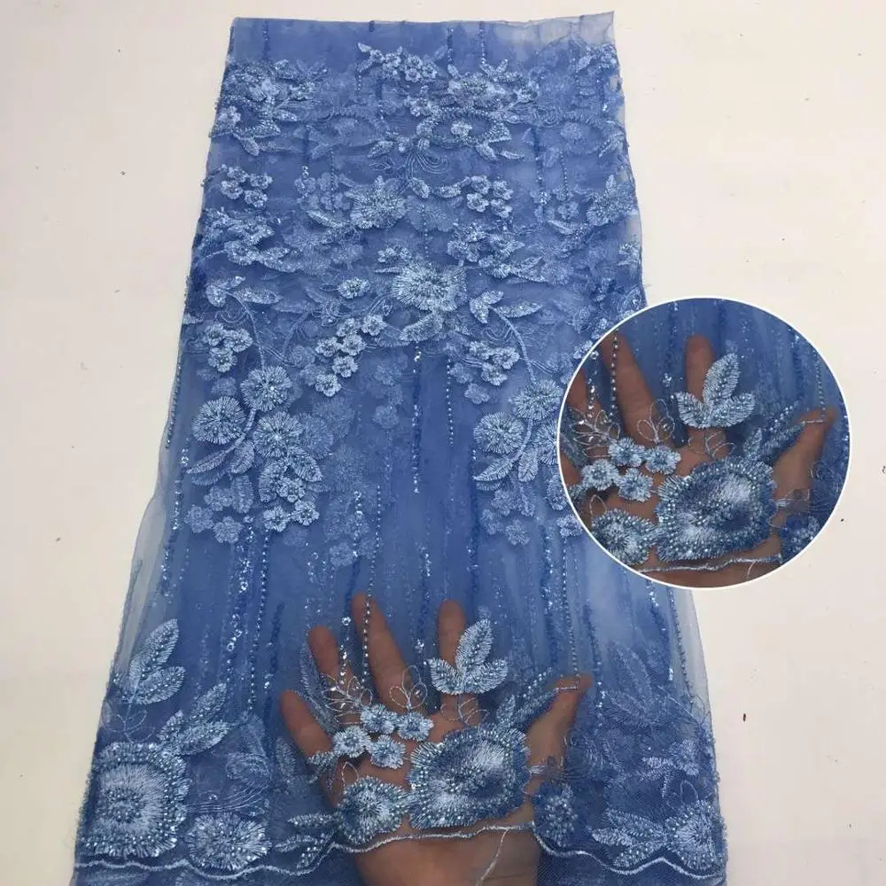 

5yards beads tube design African Lace Fabric Embroidery French Mesh Lace Fabrics For Nigerian Party Dress ZXJA036