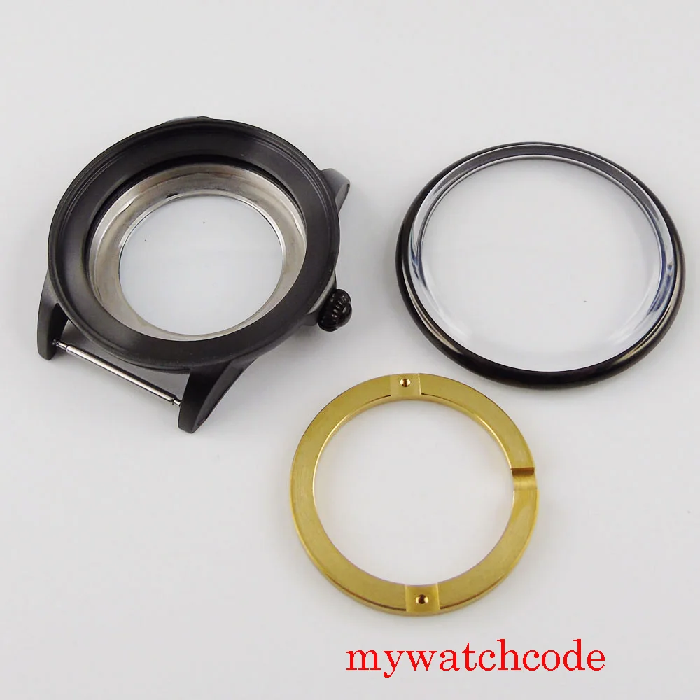 Новый черный чехол из нержавеющей стали 41 мм для мужских часов с сапфировым