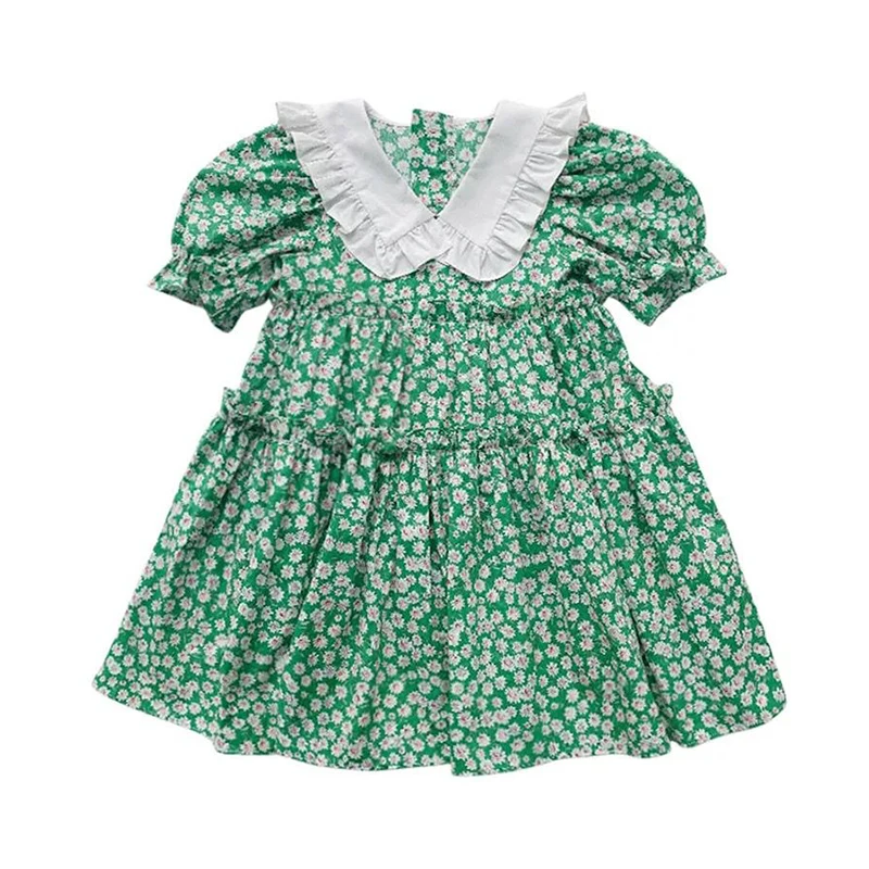 

Girl Summer Cute Lady Doll O-Neck Collar Floral Lovely Dress Gentle Temperament Pink Dress Bridesmaid Dresses