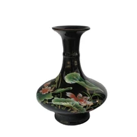 chinese old porcelain black glazed pastel lotus picture vase