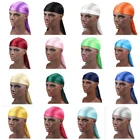 30 шт.лот Мужская Durag атласная прочная бандана, тюрбан, парики, мужские шелковистые головные уборы, пиратская шляпа, женская модная шапка