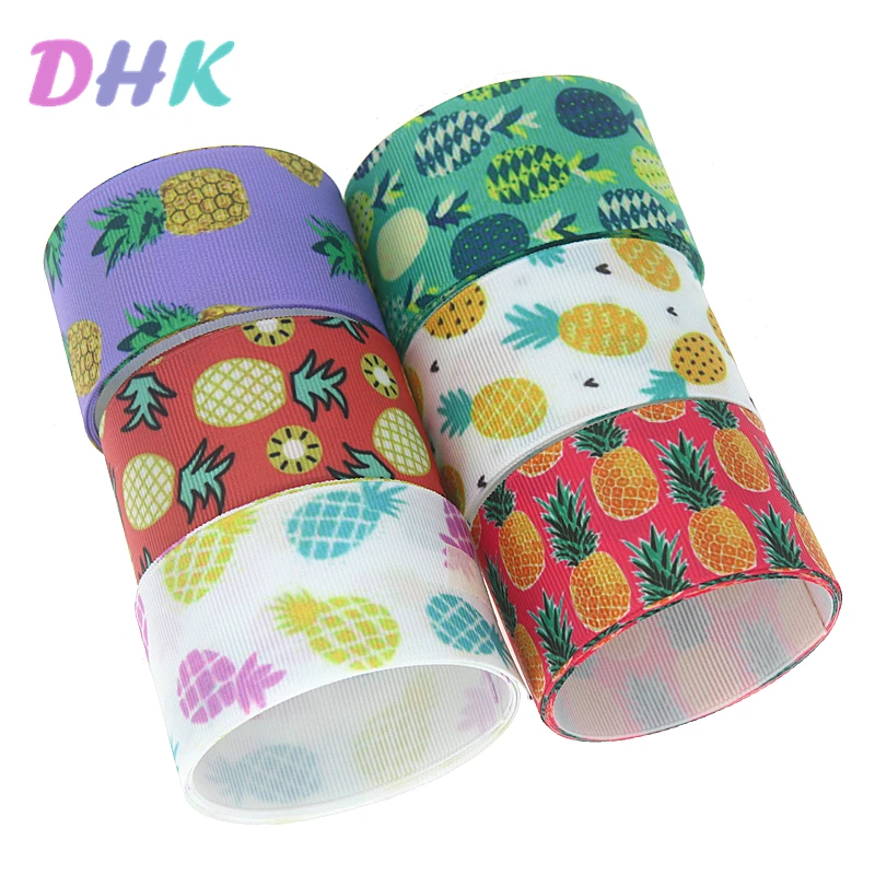 

DHK 1.5'' 50yards Pineapple Printed Grosgrain Ribbon Accessory Material Headwear Decoration DIY Wholesale 38mm S1128