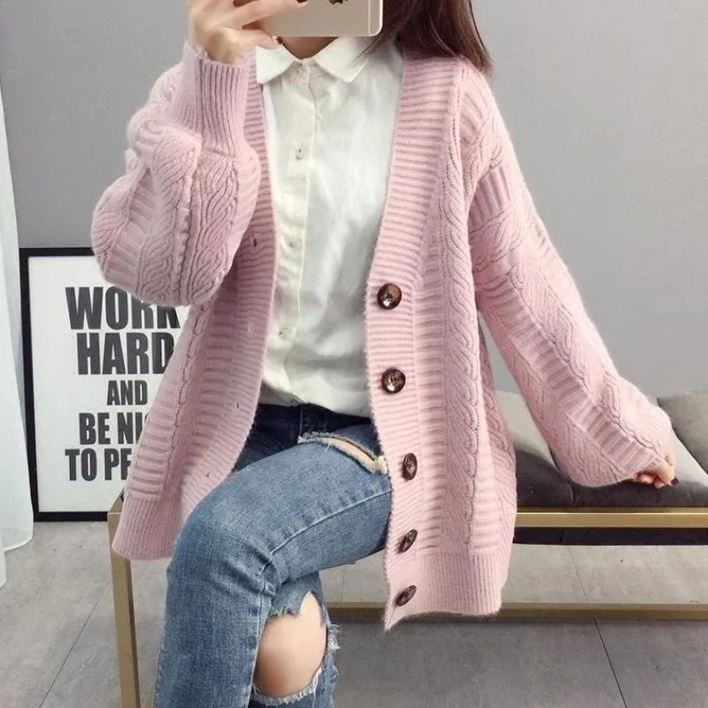 

Spring autumn loose korean fashion knitted sweater cardigan for women y2k sueters de mujer Female coat oversize long sleeve top