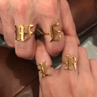 stainless steel capital letter a z initials ring fashion jewelry punk gold plated old british ring gift for men and women