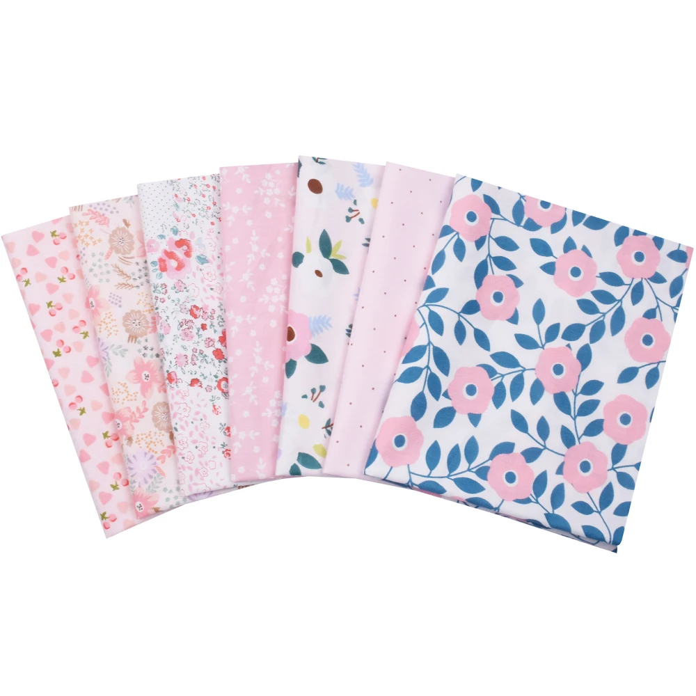 

40x50cm 6/7/8pcs, Pink Flowers Cotton Patchwork Fabric ,Sewing Quilting Fabrics Bundle,DIY Cloth Handcraft DIY Accessories