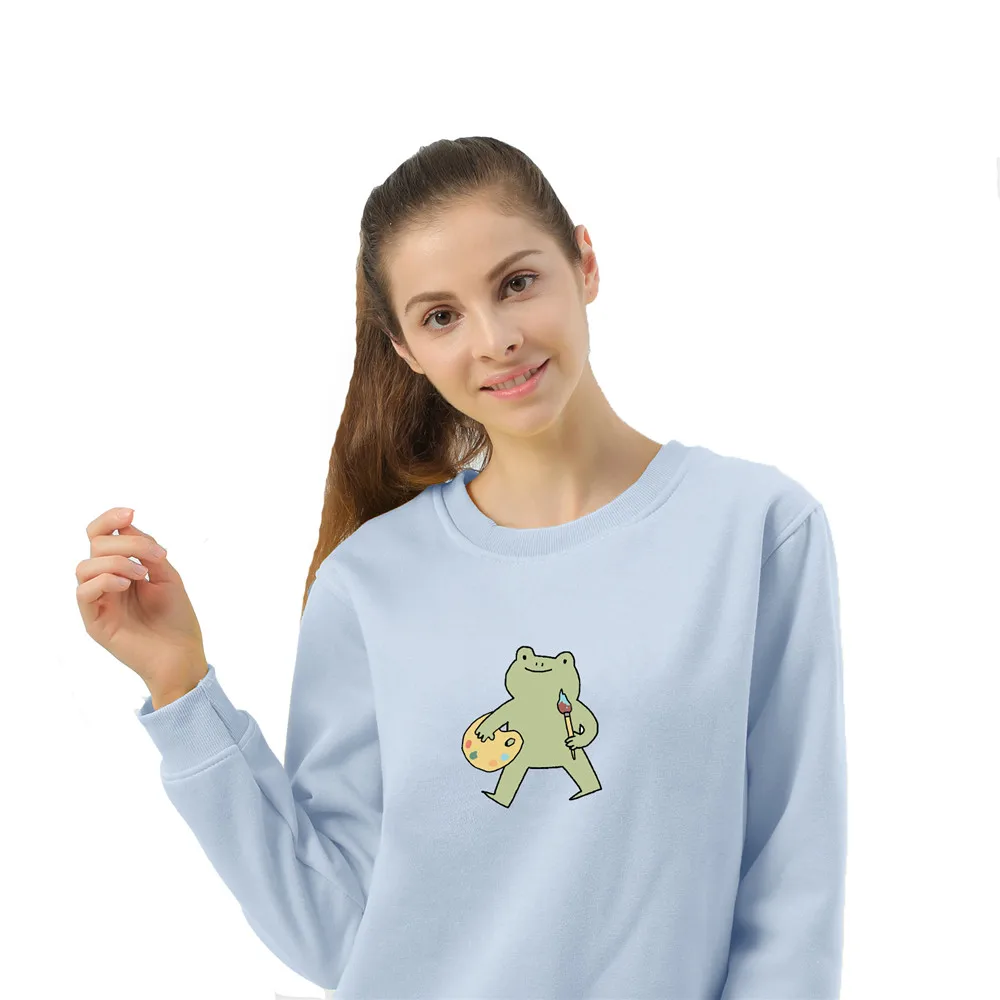 Frog Swearshirt Long Sleeve Harajuku Basic Hoodies Crewneck Womens Sweatshirts Funny Graphic Sweetshirt for Girls Fashion Tops