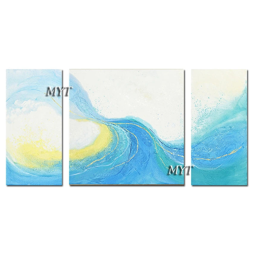 

Современная декоративная картина маслом для гостиной, 3 предмета, абстрактный синий цвет, ручная роспись без рамки, настенная Картина на хол...