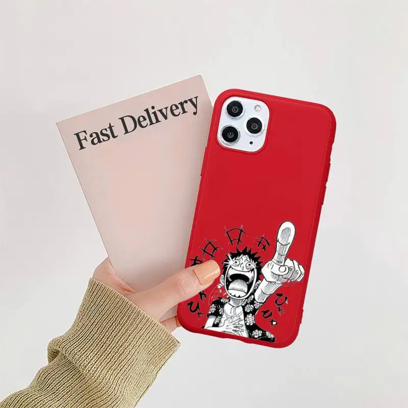 

Anime One Piece Luffy Phone Case Candy Color Red for iPhone 11 12 pro XS MAX 8 7 6 6S Plus X 5S SE 2020 XR