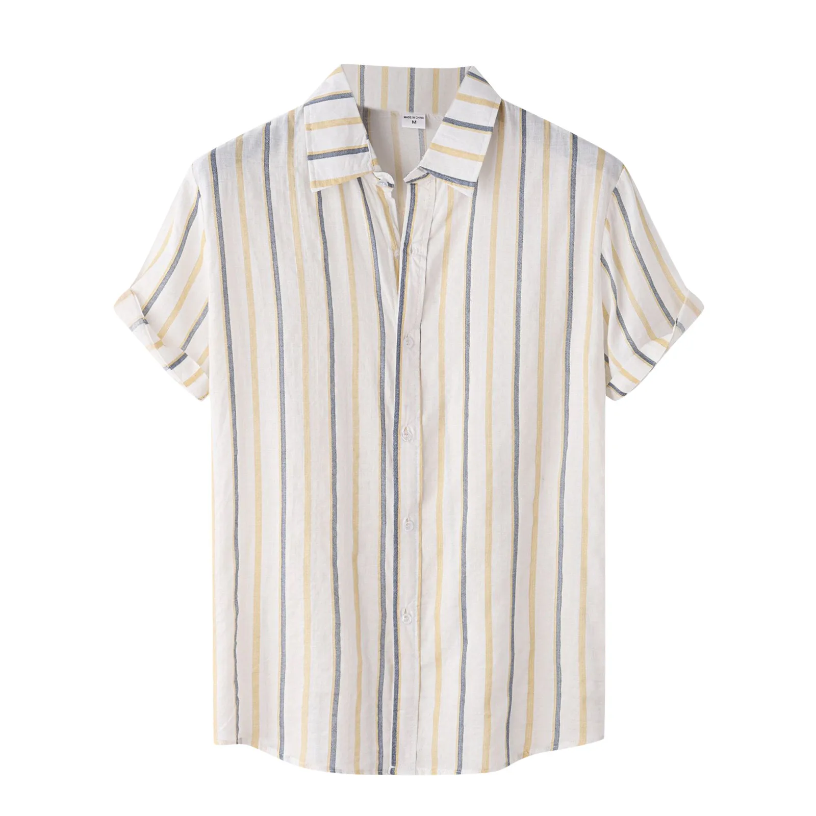

Minimalist Solid Stripes Men's Shirts Casual Slim Fitness Splice Print Short Sleeve Turn-Down Collar Shirt Basic Office Wear