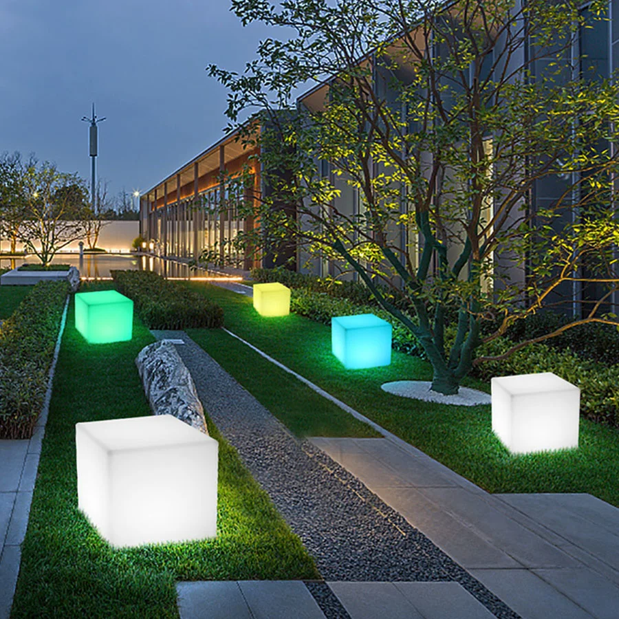 Creative 10/15/20cm LED Cube Light Outdoor Waterproof Seat Chair Garden Remote 16 Colors Bar KTV Pool Glowing Night Lights | Лампы и