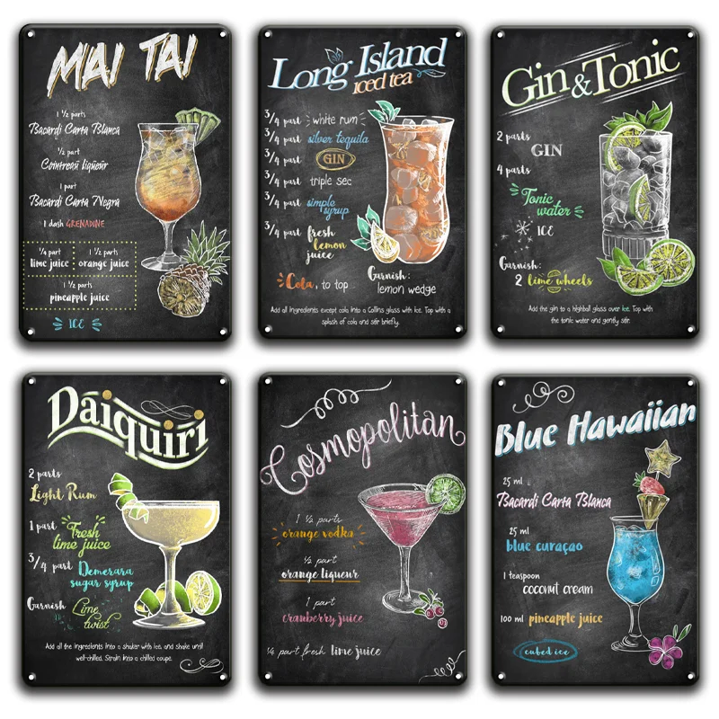 Mojito Martini металлическая настенная жестяная вывеска для коктейлей кухни паба