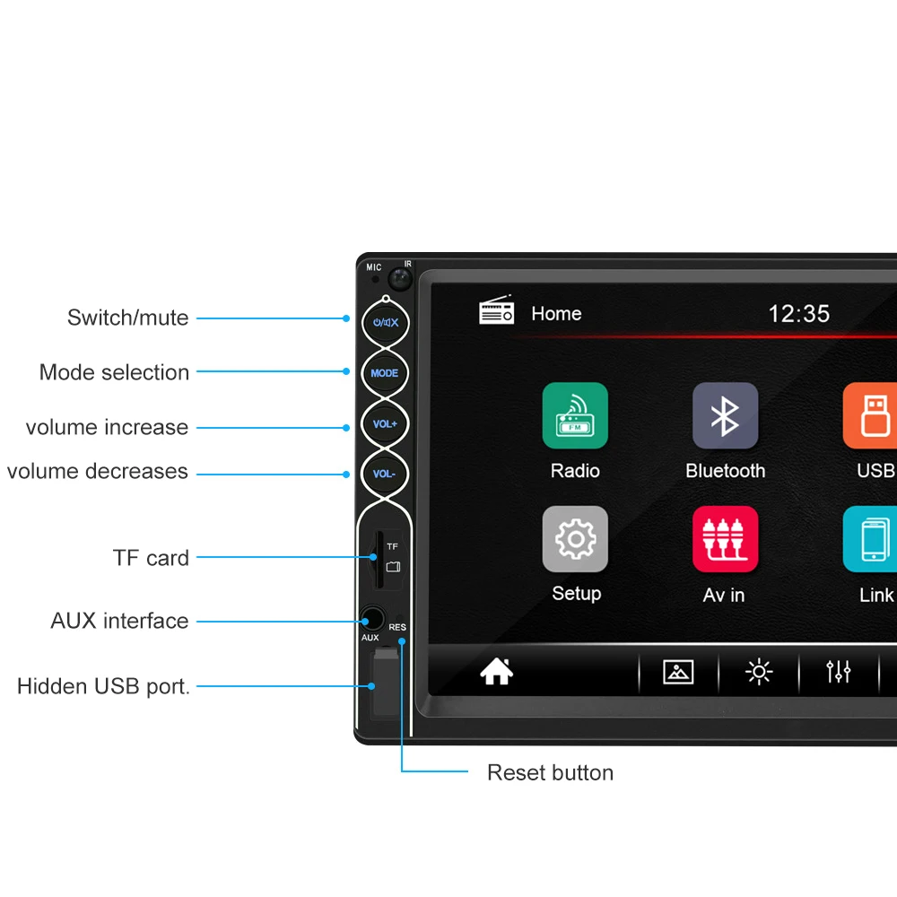 Автомагнитола 2 din мультимедийный плеер с сенсорным экраном 7 дюймов HD Bluetooth MP5 USB TF