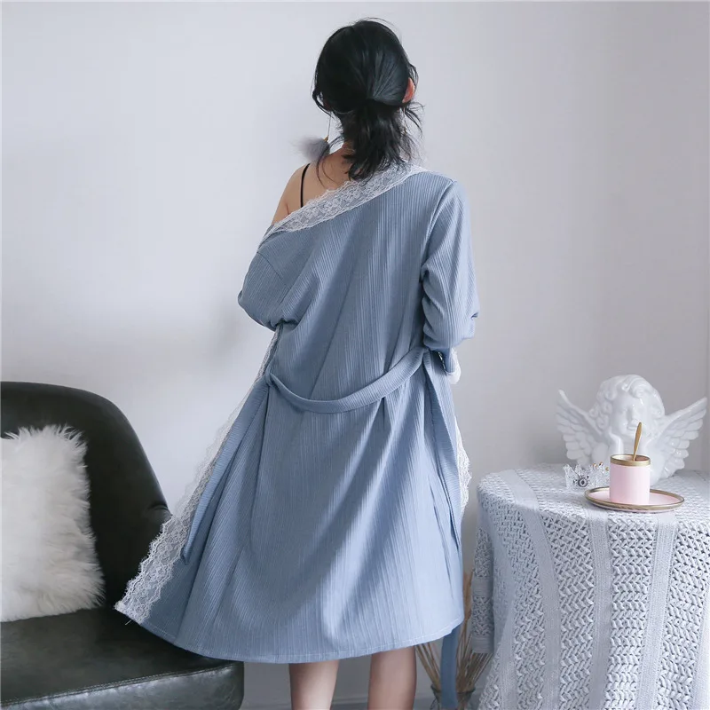 Весенний ночной халат с v образным вырезом сексуальный женский комплект из 2