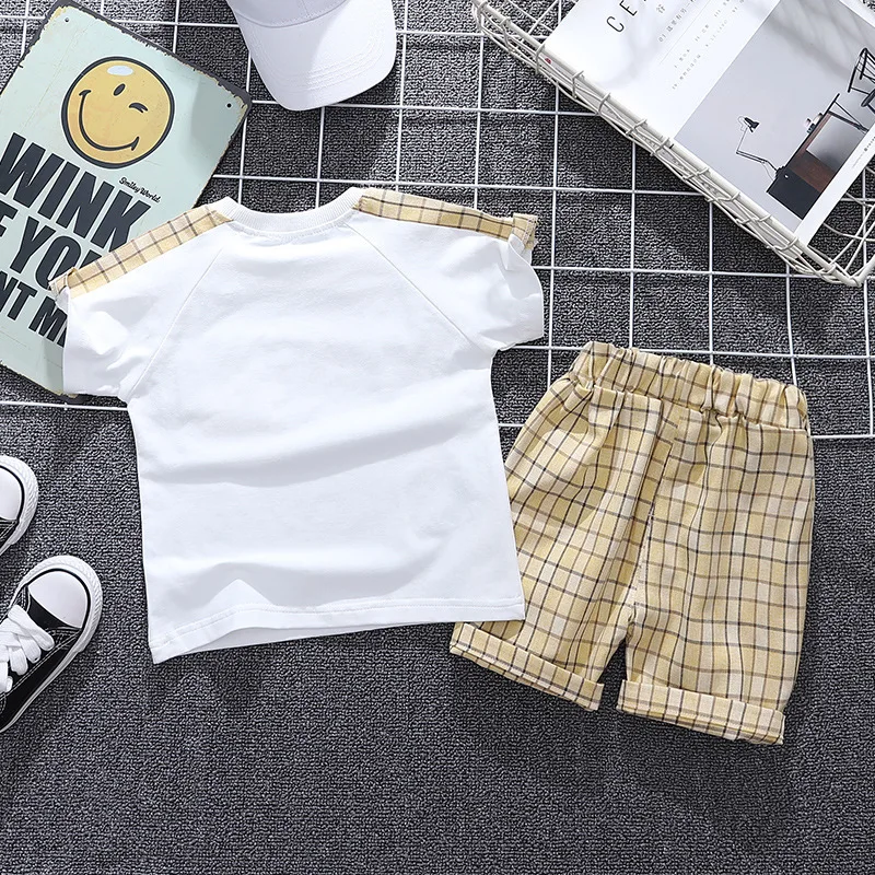 Summer Baby Girls Fashion Clothes Children Boys Cotton T Shirt Shorts 2Pcs/sets Kids Infant Lattice Clothing Toddler Sportswear