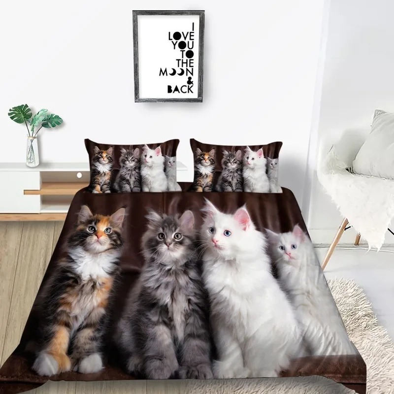 

Cat Cartoon Bedding Set Creative Lovely Hot Sale pets Duvet Cover 3D Queen King Twin Full size Unique Design kids adult Bed Set
