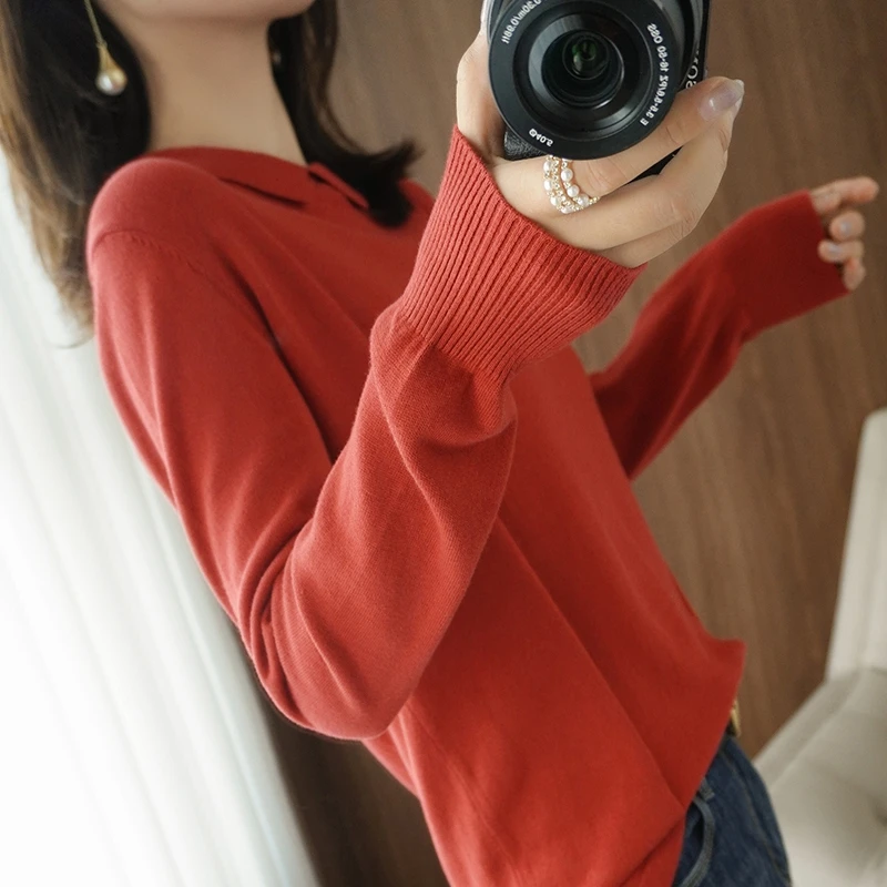 Sweater women's 100% cotton knit sweater plus size blouse casual oversize doll collar 2021 spring and autumn new