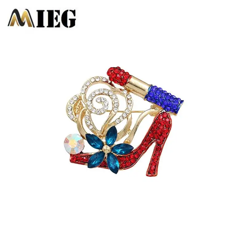 Брошь MIEG на высоком каблуке для обуви броши с красной помадой и цветком украшения