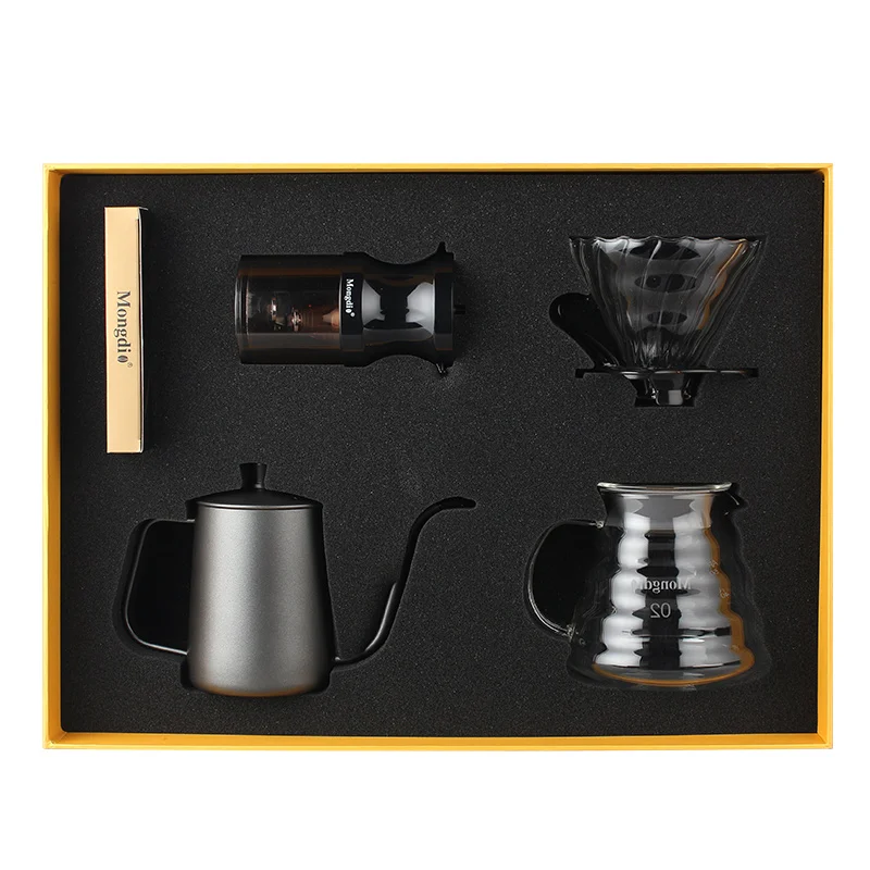 安い コーヒーメーカーセットギフトボックスのハンド醸造コーヒーメーカーフィルターカップ共有ポット豆グラインダーケトル電子スケールフィルター紙