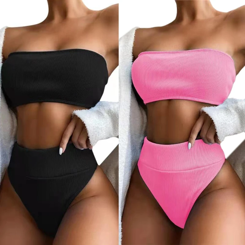 Женский Соблазнительный комплект бикини из 2 предметов топ-бандо в рубчик без