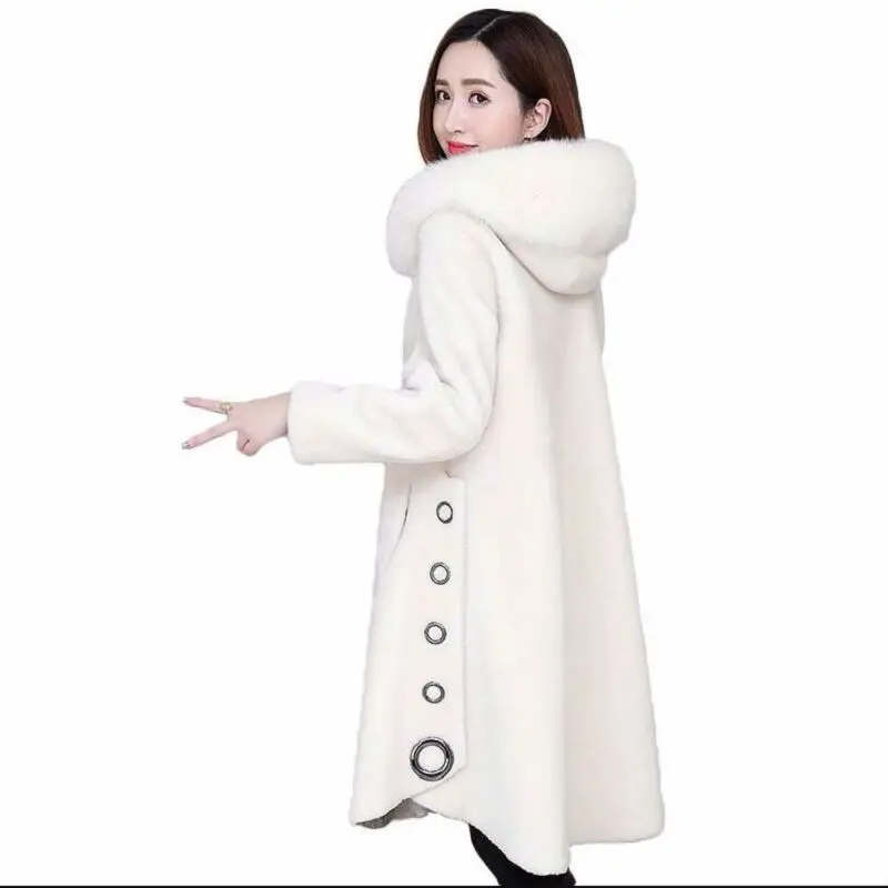 Women 2022 Autumn Winter Real Fur Coat Female Natural Fox Collar Hooded Shearling Jacket Ladies Warm Wool Outwear Mujer X75