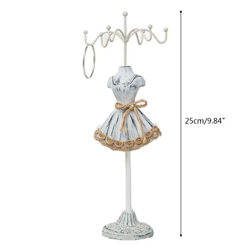 

X7AF Princess Dress Mannequin Body Figurine Necklace Earings Rack Detachable Jewelry Display Elegant Stand Storage Vintage