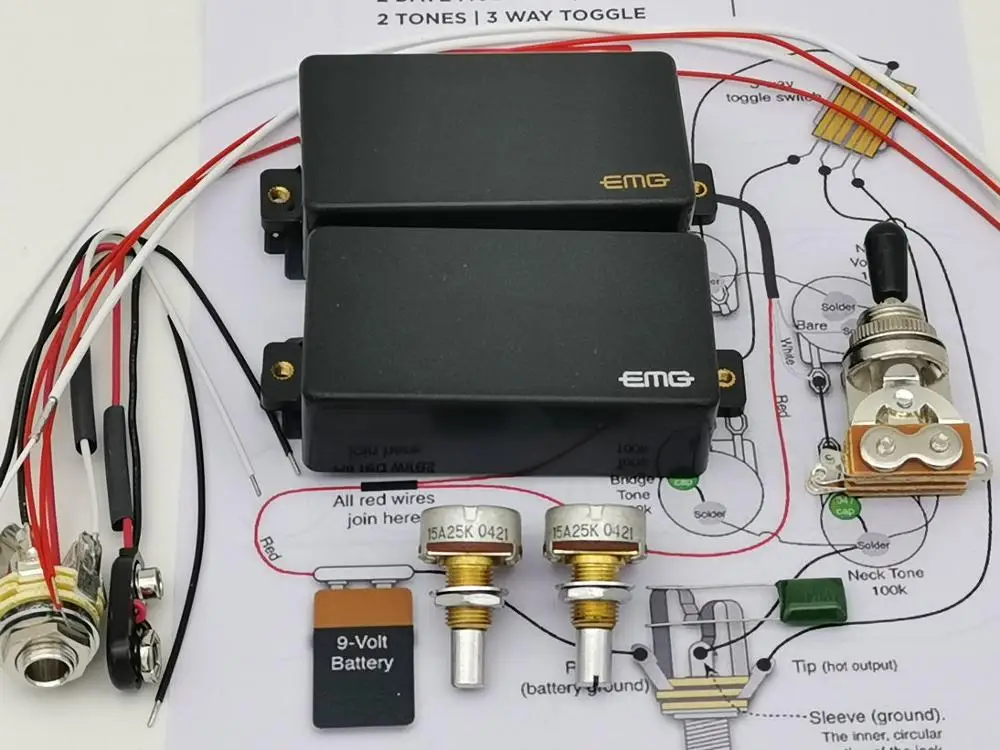 2 Potentiometer Гитарный звукосниматель активные звукосниматели Хамбакеры электрогитара с 25 к аксессуары для потенциометра+ чертежи установки - Цвет: 2 Potentiometer